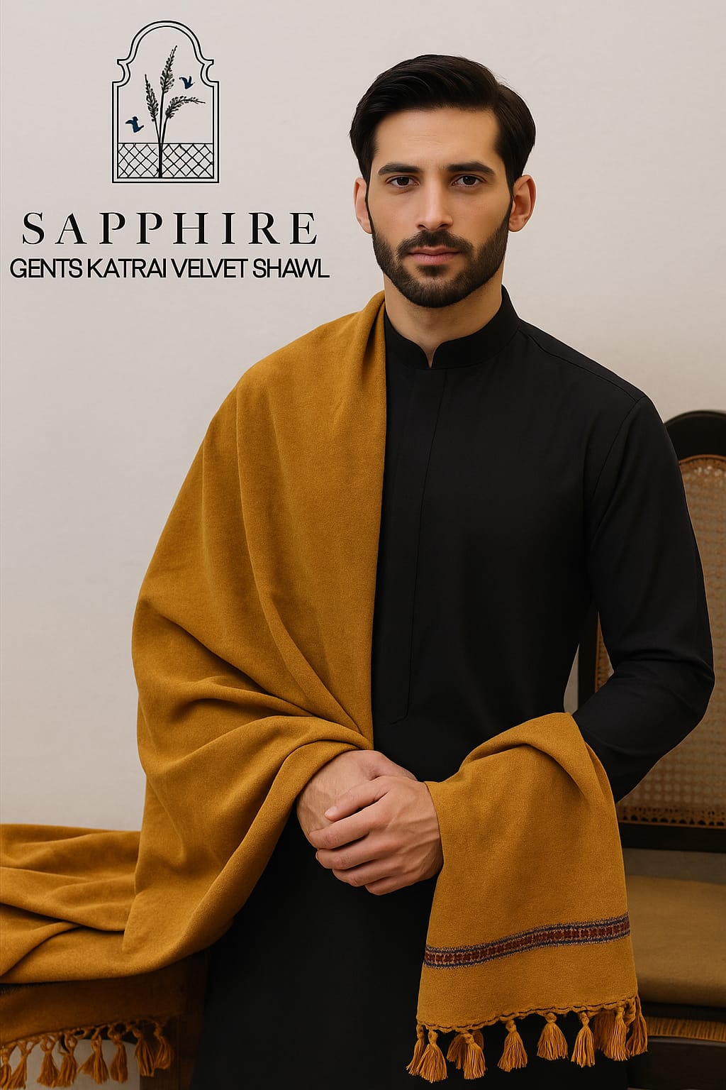 Sapphire Premium Velvet Shawl (Mustard) PVS 4006