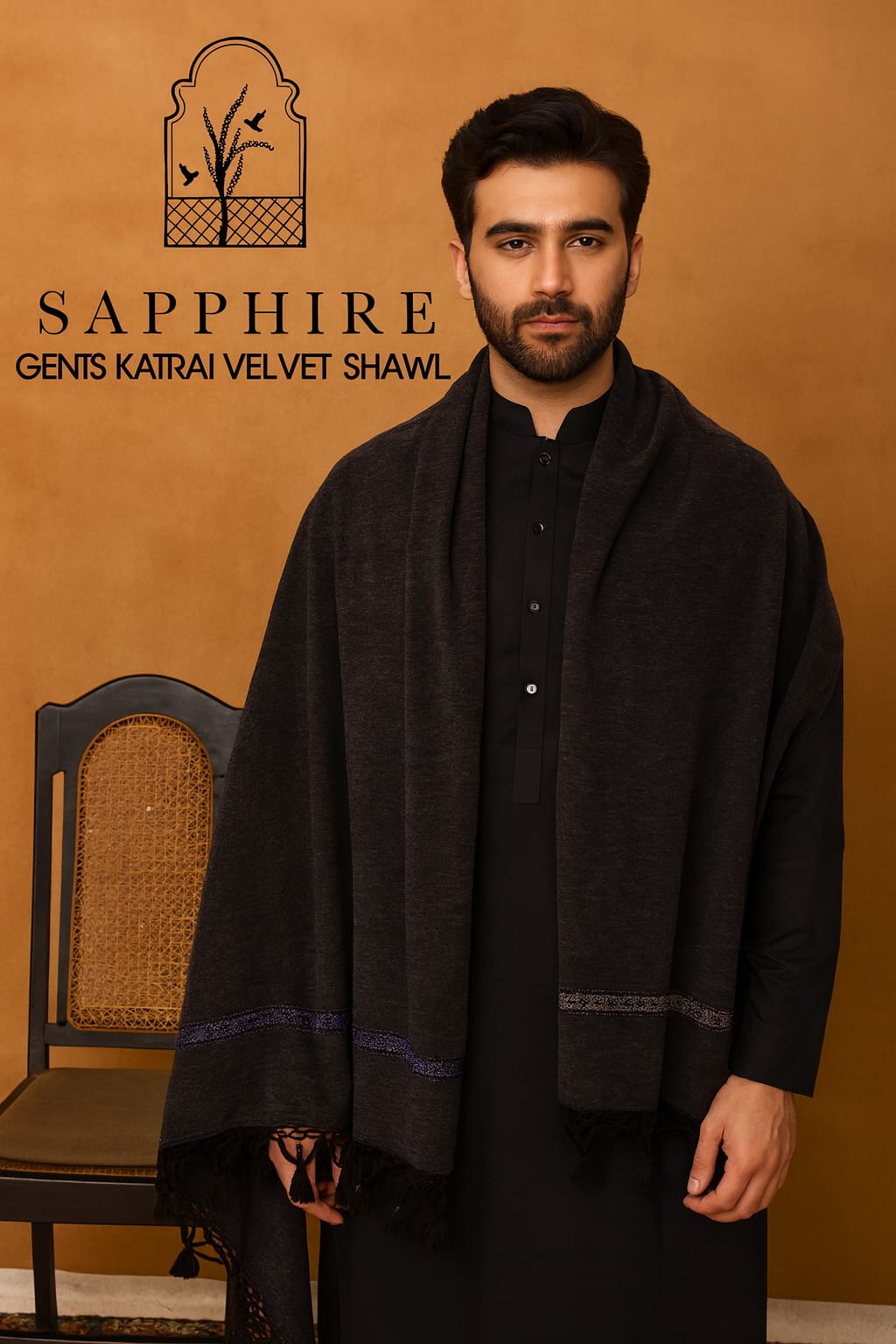 Sapphire Premium Velvet Shawl (Dark-Brown) PVS 4007