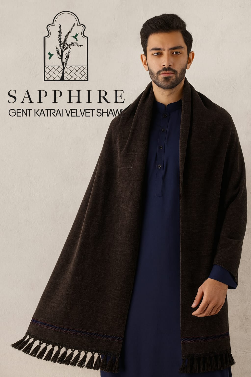 Sapphire Premium Velvet Shawl (Chocolate) PVS 4004
