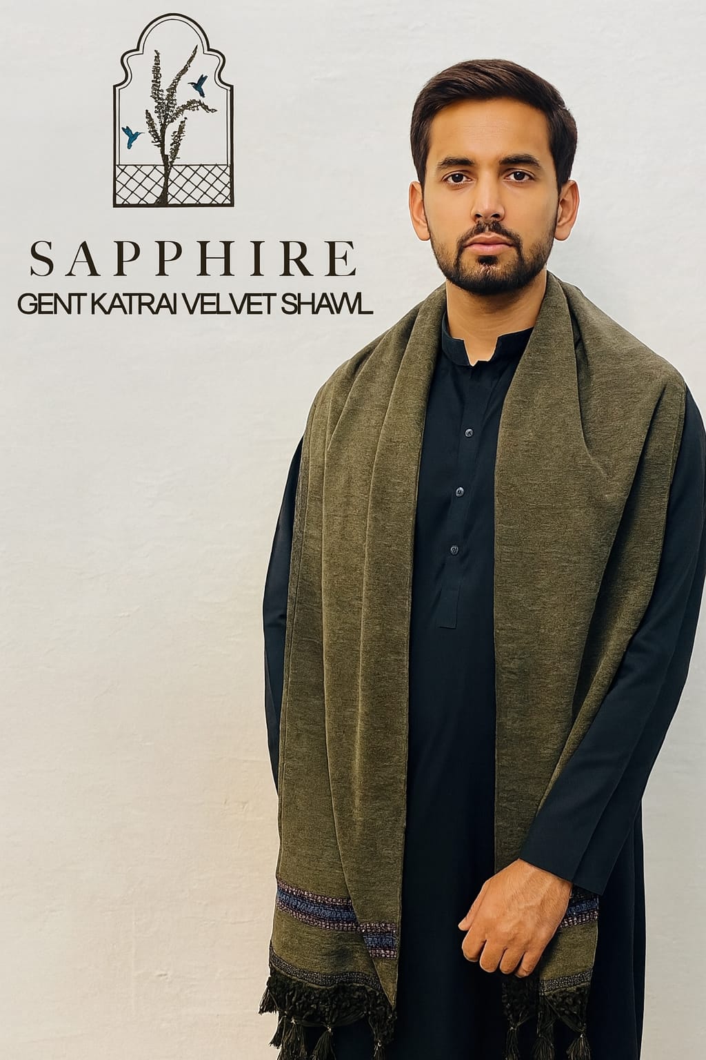Sapphire Premium Velvet Shawl (Olive-Green) PVS 4003